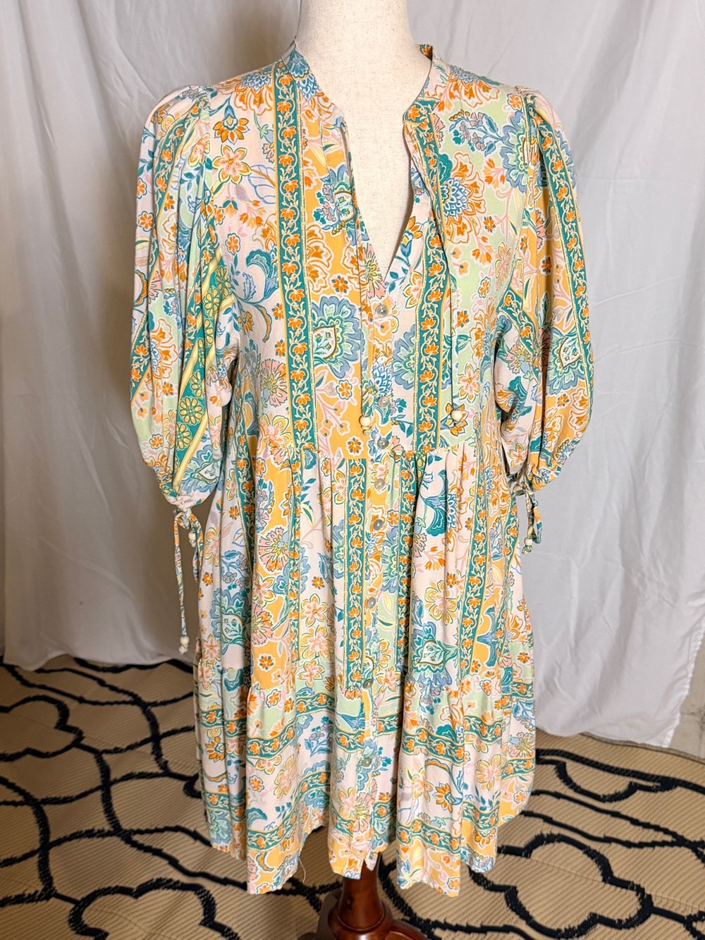 Petal & Pup Floral Midi Dress in Yellow, Teal & Cream